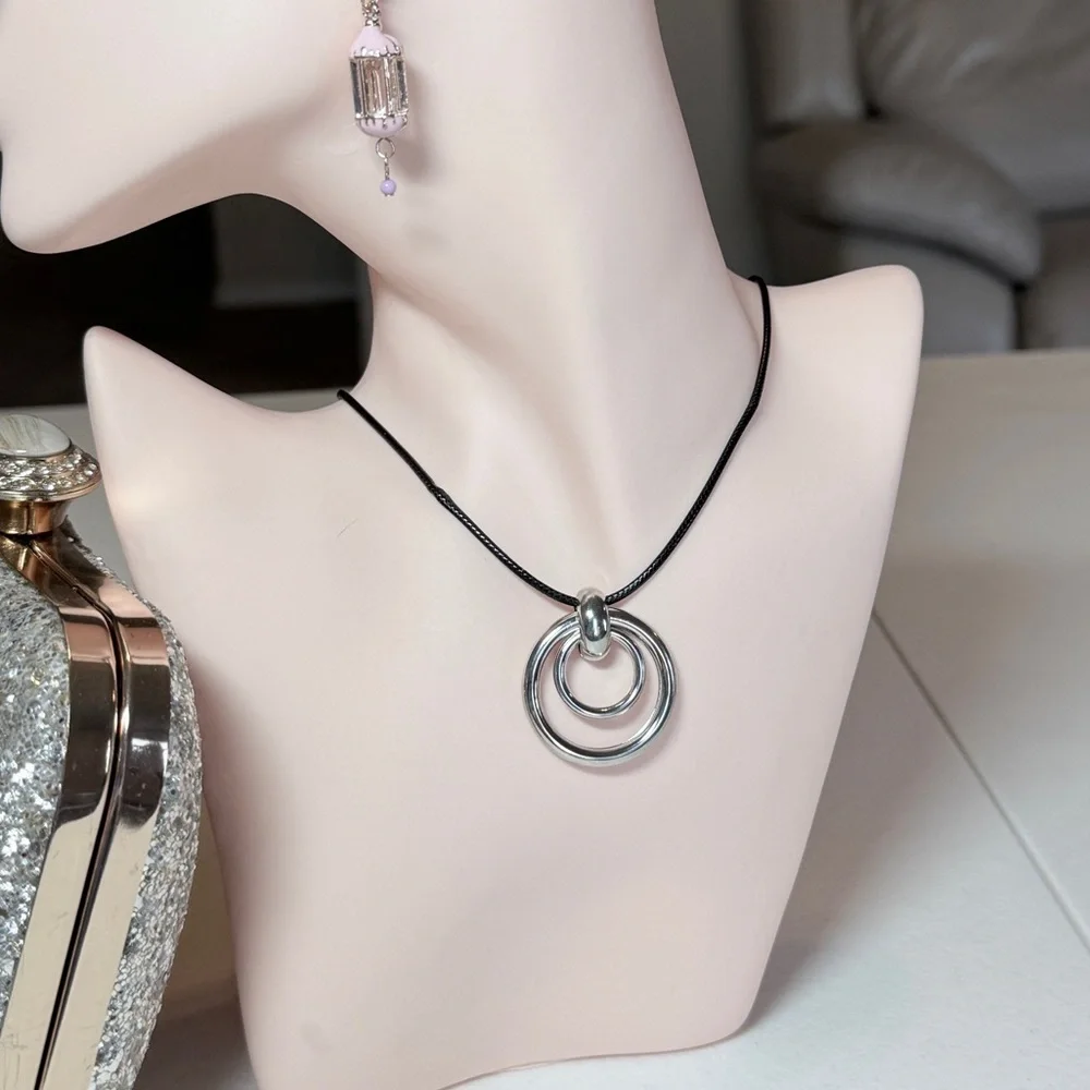 Minimalist Silver Pendant With Black Cord - Picture 3 of 6